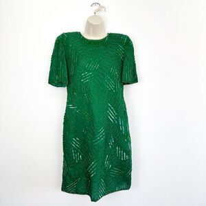 Night Vogue Women’s Kelly Green Silk All Over Beaded and Sequin Cocktail Shortsl